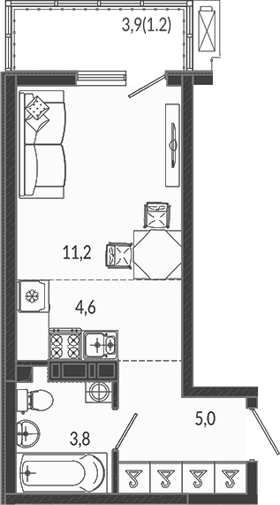 Студия, 24.6 м², 12/12 этаж, ЖК «Флора»