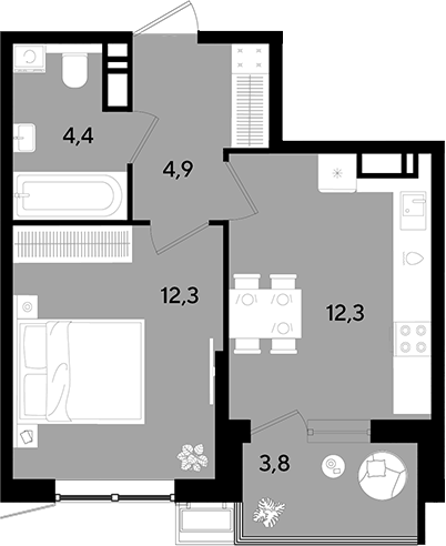 Продается 1-комн. квартира, 33.9 м²