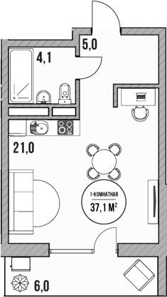 Студия, 31.1 м², 1/5 этаж, ЖК «МореТут»