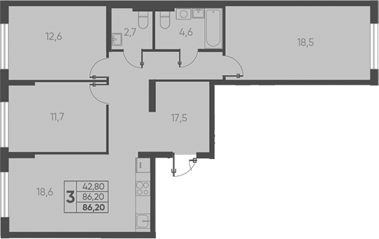 Продается 3-комн. квартира, 86.2 м²