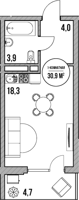 Студия, 26.2 м², 2/5 этаж, ЖК «МореТут»