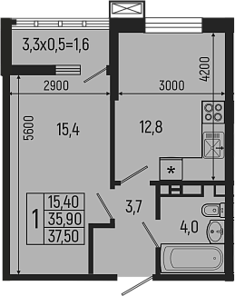 Продается 1-комн. квартира, 35.9 м²