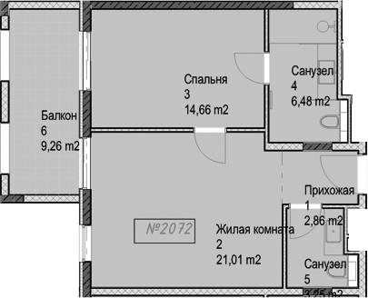 2-комн., 48.3 м², 2/6 этаж, ЖК «Гостиничный комплекс Николай 1»