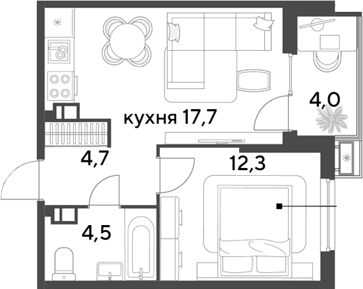 2-комн., 39.2 м², 3/18 этаж, ЖК «Парк Победы»