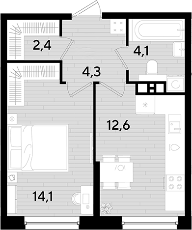 1-комн., 37.5 м², 4/16 этаж, ЖК «DОГМА ПАРК»
