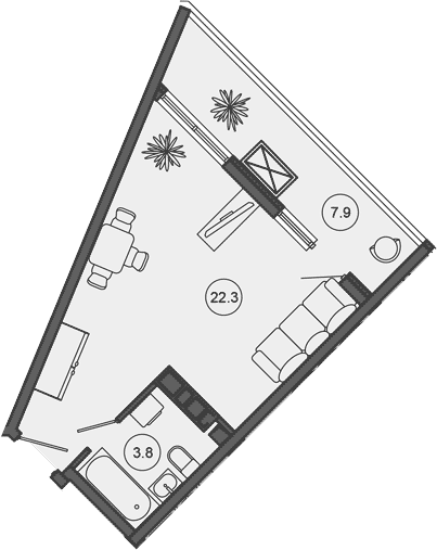 Студия, 26.1 м², 9/10 этаж, ЖК «Гостиничный комплекс GREENMONT»