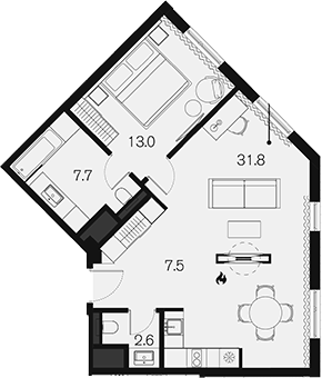 1-комн., 62.6 м², 2/4 этаж, ЖК «Benefit Sky Breeze Sochi»