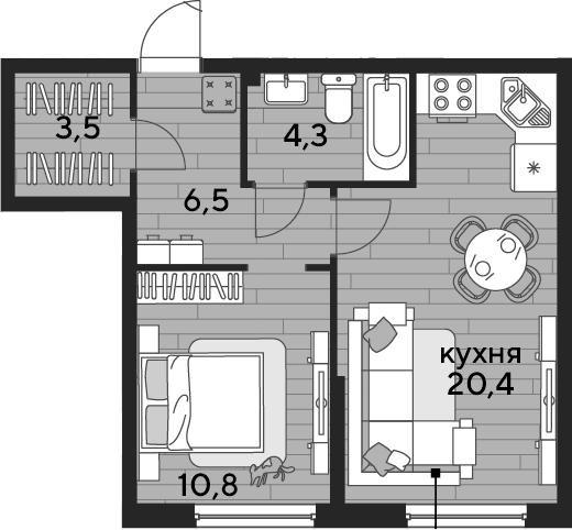 Продается 1-комн. квартира, 45.5 м²