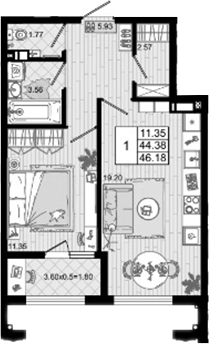 1-комн., 44.38 м², 5/8 этаж, ЖК «Резиденция морей»