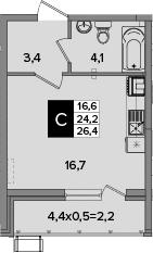 Студия, 24.2 м², 2/16 этаж, ЖК «Сармат»