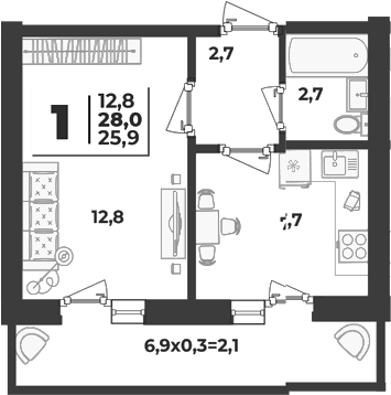 Продается 1-комн. квартира, 25.9 м²