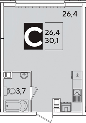 Студия, 30.1 м², 3/16 этаж, ЖК «Самолет»