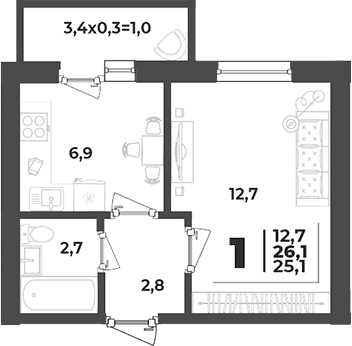 Продается 1-комн. квартира, 25.1 м²