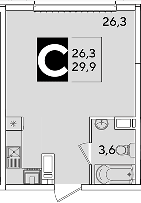 Студия, 29.9 м², 12/16 этаж, ЖК «Самолет»