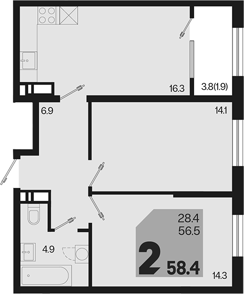 Продается 3-комн. квартира, 56.5 м²