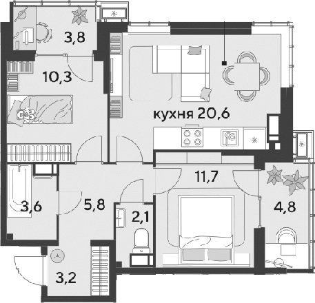 Продается 3-комн. квартира, 58.6 м²