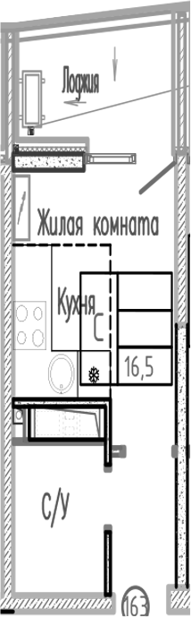 Студия, 16.5 м², 4/12 этаж, ЖК «Sun Hills Ольгинка»