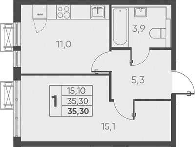 1-комн., 35.3 м², 7/24 этаж, ЖК «Барса»