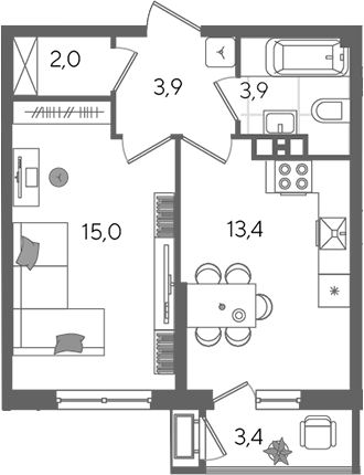 Продается 1-комн. квартира, 38.2 м²