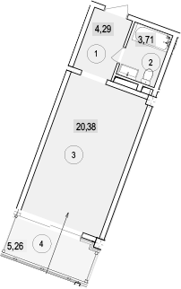 Студия, 28.38 м², 4/7 этаж, ЖК «Гостиничный комплекс Скайвиль»