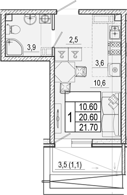Продается 1-комн. квартира, 20.6 м²