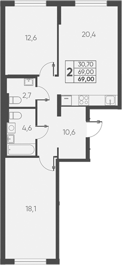 Продается 2-комн. квартира, 69 м²
