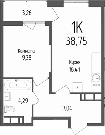 1-комн., 37.12 м², 11/18 этаж, ЖК «Кумир»