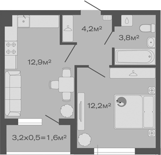 Продается 1-комн. квартира, 33.1 м²