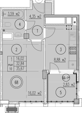 1-комн., 32.84 м², 2/9 этаж, ЖК «Agoy Park Residence by Lavicon»