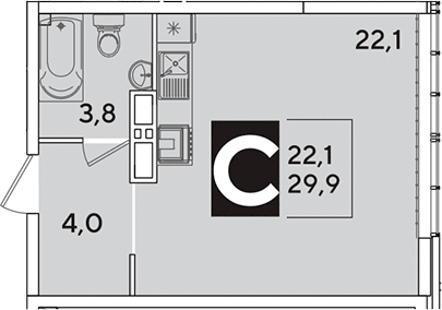 Студия, 29.9 м², 15/16 этаж, ЖК «Самолет»