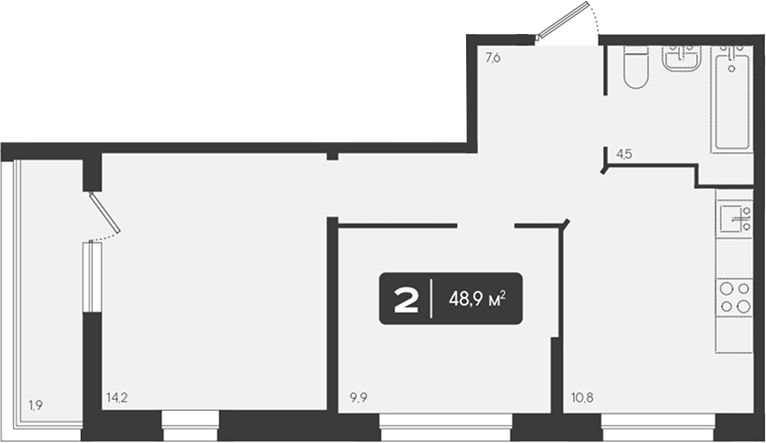 2-комн., 47 м², 2/9 этаж, ЖК «Архитектор. ГК ЮгСтройИнвест»