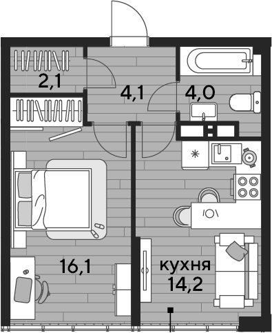 1-комн., 40.5 м², 19/19 этаж, ЖК «DОГМА ПАРК»