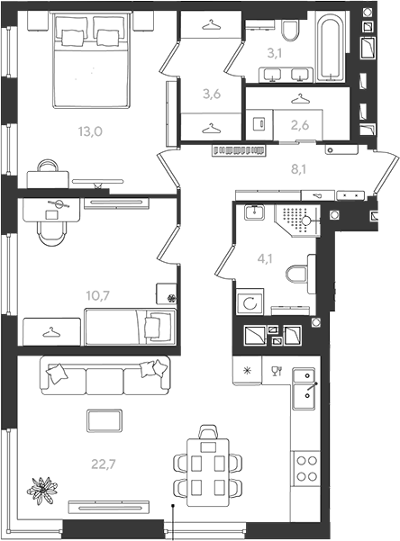 2-комн., 67.9 м², 8/18 этаж, ЖК «Самолет»