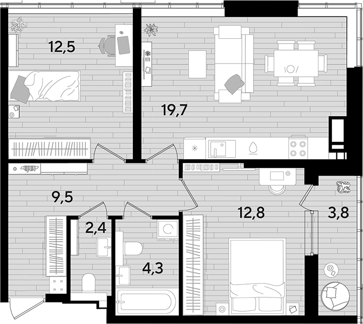 Продается 2-комн. квартира, 61.2 м²