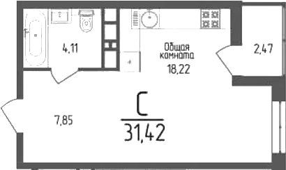 Студия, 30.18 м², 13/18 этаж, ЖК «Кумир»