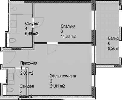 2-комн., 48.3 м², 3/6 этаж, ЖК «Гостиничный комплекс Николай 1»