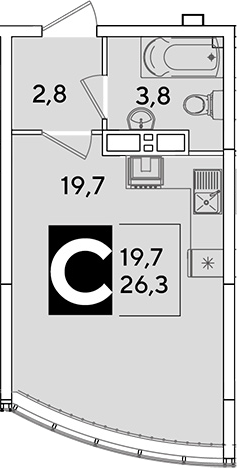 Студия, 26.3 м², 15/16 этаж, ЖК «Самолет»