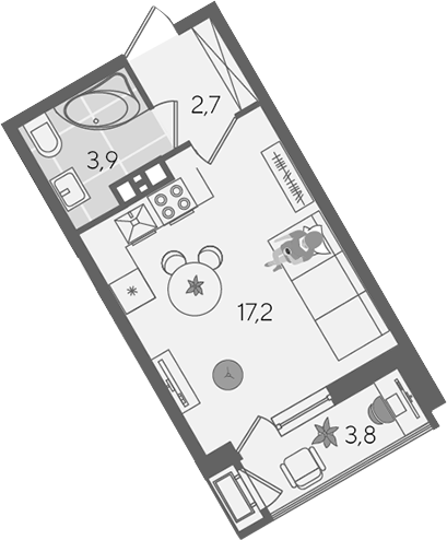 Студия, 23.8 м², 3/24 этаж, ЖК «Рекорд»