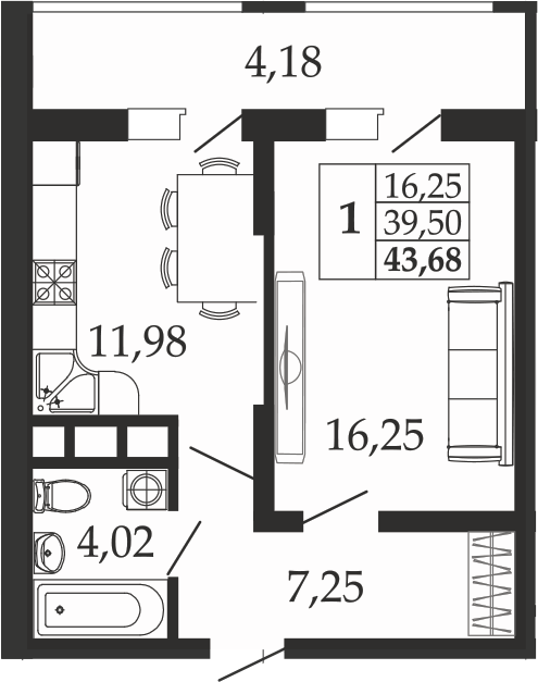Продается 1-комн. квартира, 39.5 м²