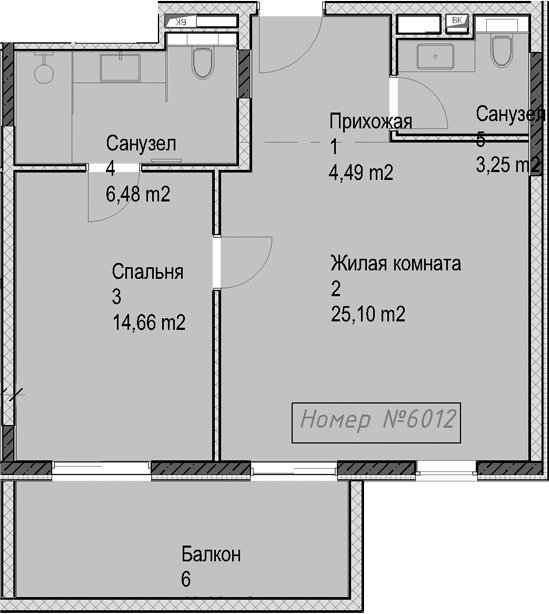 2-комн., 54 м², 6/6 этаж, ЖК «Гостиничный комплекс Николай 1»