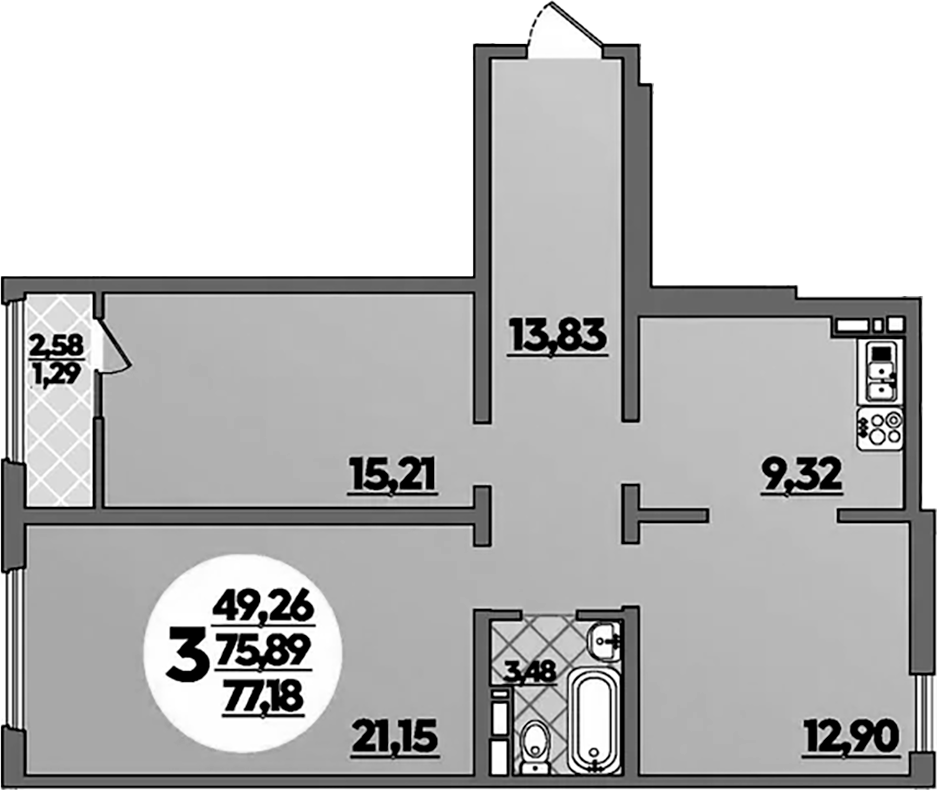 2-комн., 75.87 м², 3/8 этаж, ЖК «Молодежный 2»