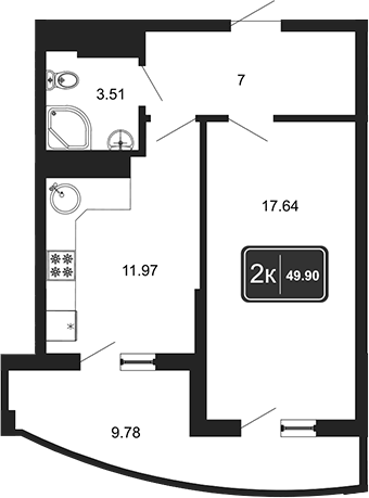 1-комн., 39.96 м², 4/8 этаж, ЖК «Гостиничный комплекс Marine Garden 4»