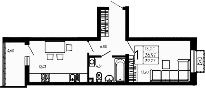 1-комн., 36.97 м², 2/16 этаж, ЖК «Эпос»