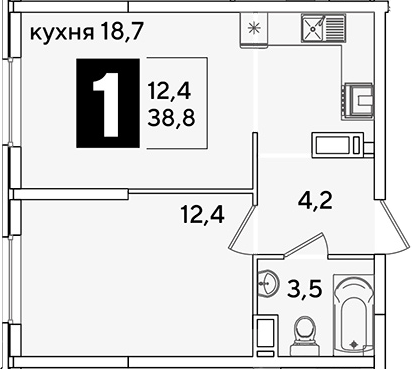 2-комн., 38.8 м², 13/16 этаж, ЖК «Самолет»