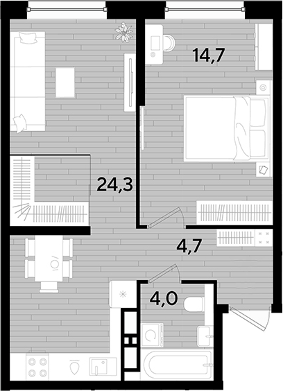 1-комн., 47.7 м², 13/16 этаж, ЖК «DОГМА ПАРК»