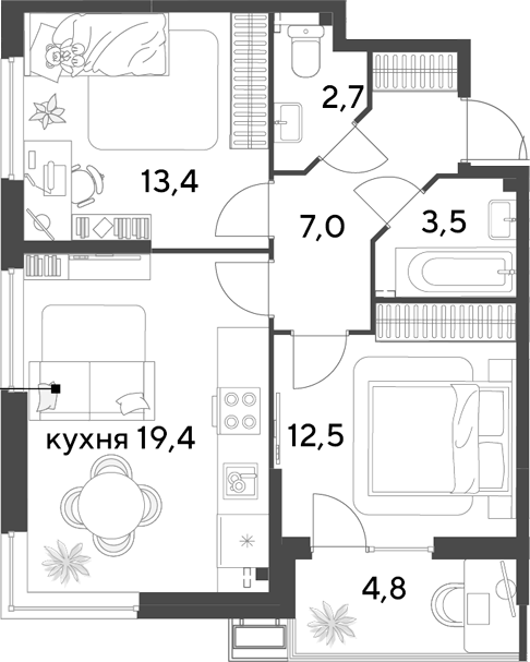 Продается 3-комн. квартира, 58.5 м²