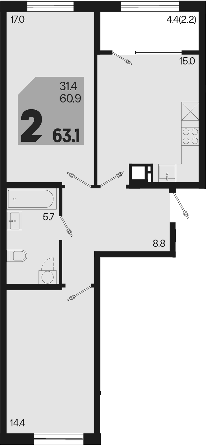 Продается 3-комн. квартира, 60.9 м²