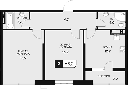 2-комн., 66 м², 7/15 этаж, ЖК «18/3»