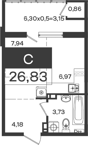 Студия, 23.68 м², 3/18 этаж, ЖК «Образцово»