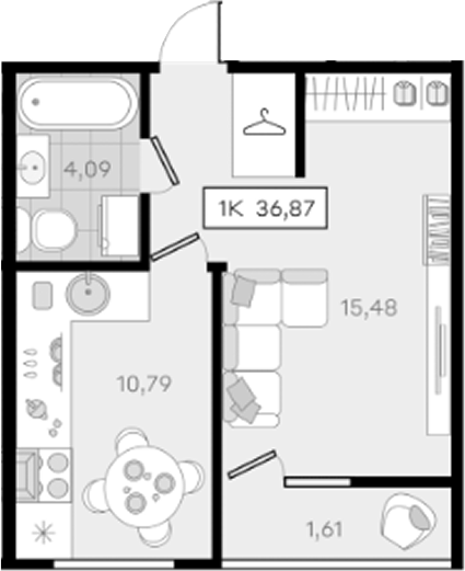 1-комн., 35.44 м², 2/8 этаж, ЖК «История 3»